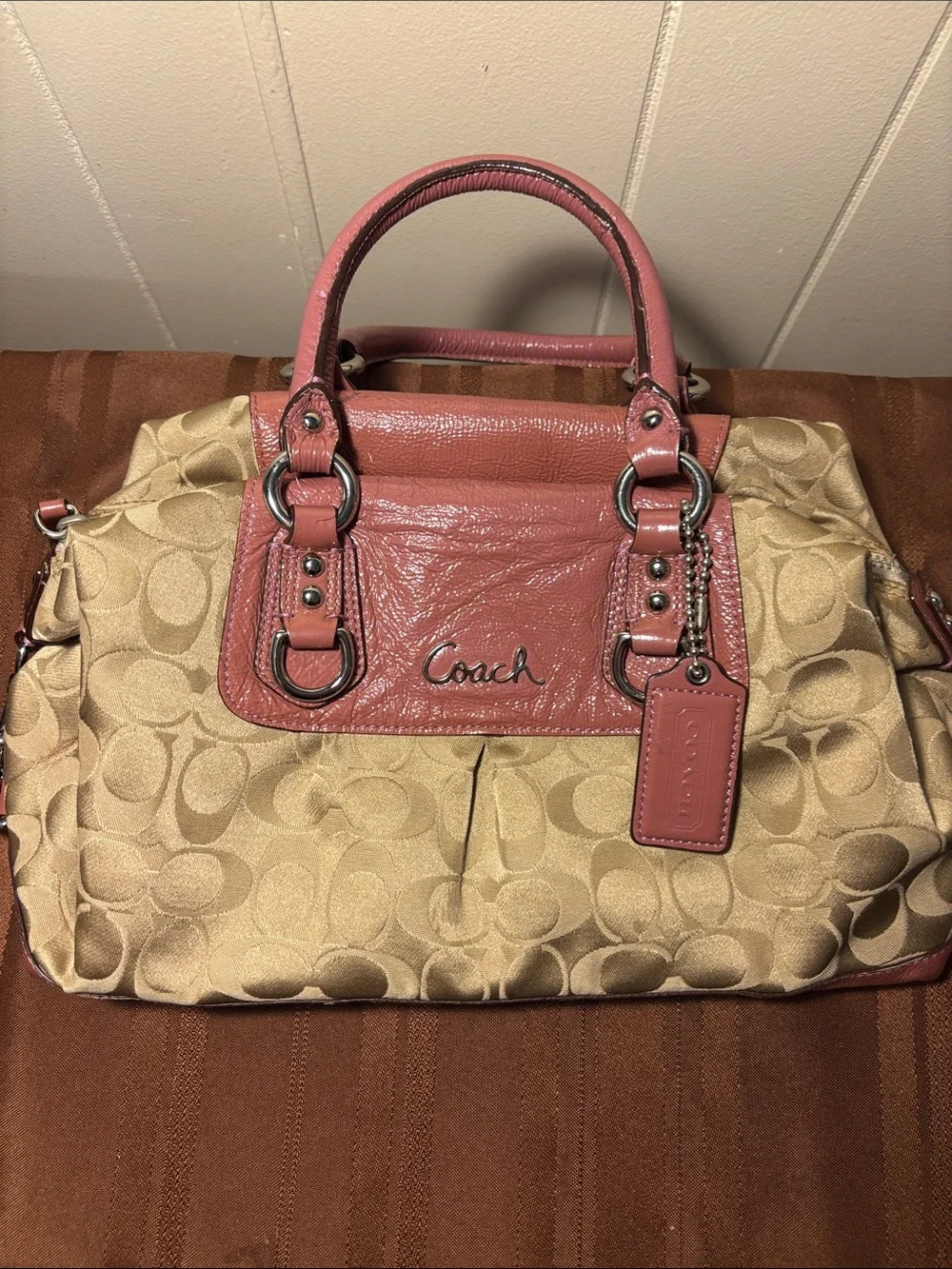 Coach Ashley Signature Satchel Pink Patent Trim Y2K Retro F15443 - EUC - w/COA!